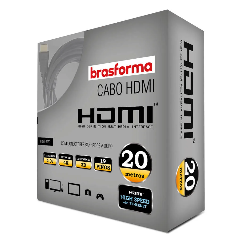 Cabo HDMI 20 Metros 4K Brasforma