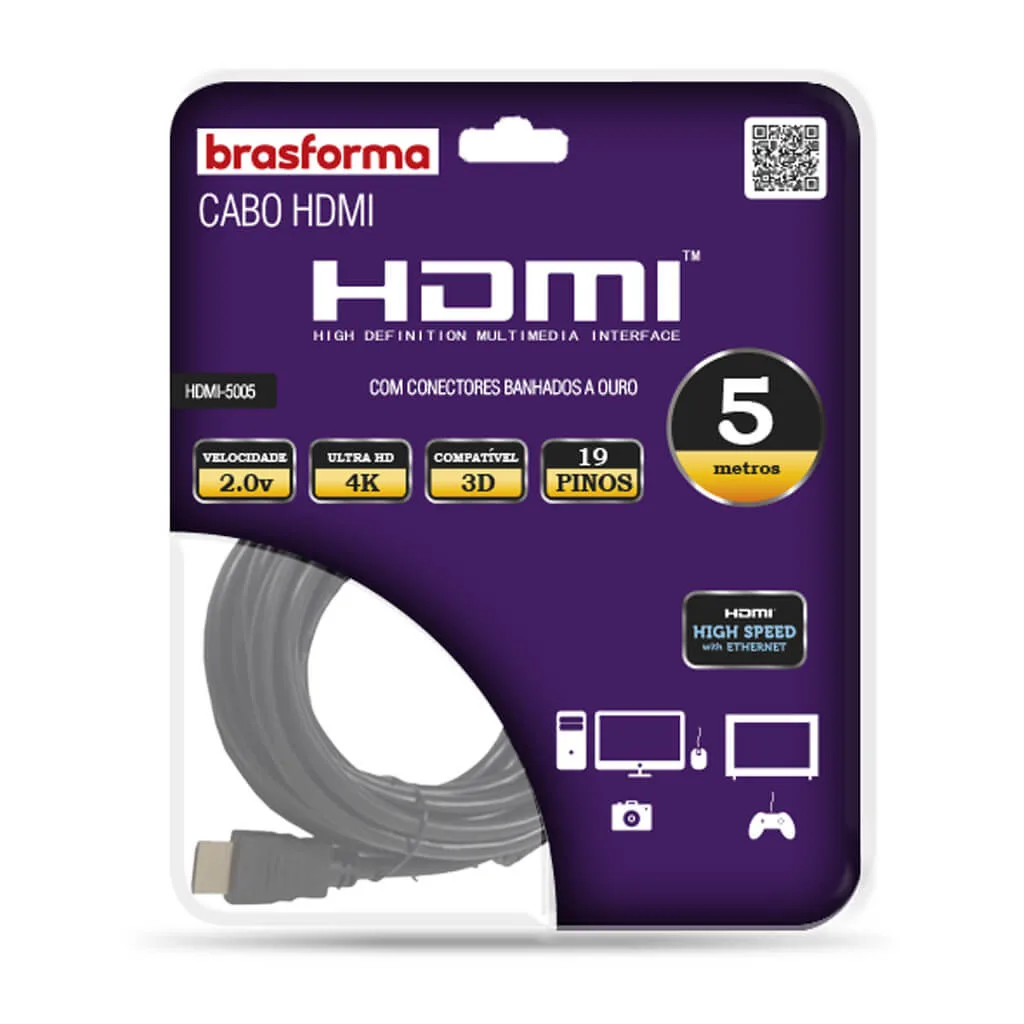 Cabo HDMI 5 Metros 4K Brasforma
