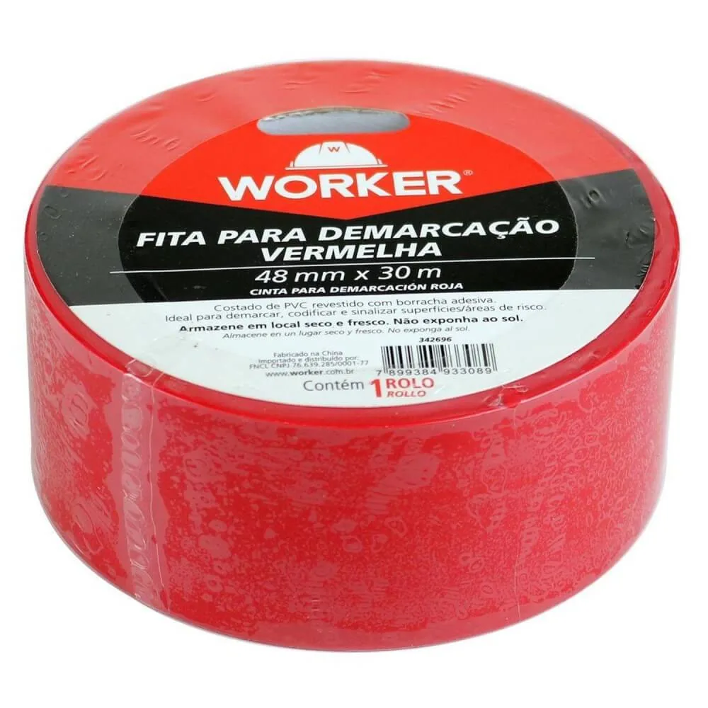 Fita Adesiva Para Demarcação Vermelha 48mm x 30m Worker