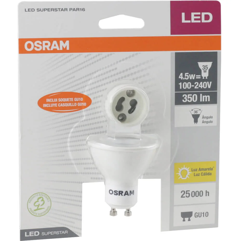Lâmpada Led Dicroica 4,5W 3000K GU10 Osram