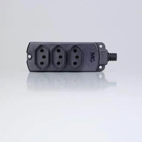 Tomada Régua Barra Multipla Com Três Tomadas 2P+T 10A Preto Margirius